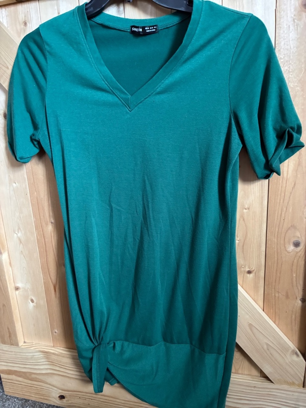 SHEIN Women's Forest Green V-Neck Tie-Hem Dress